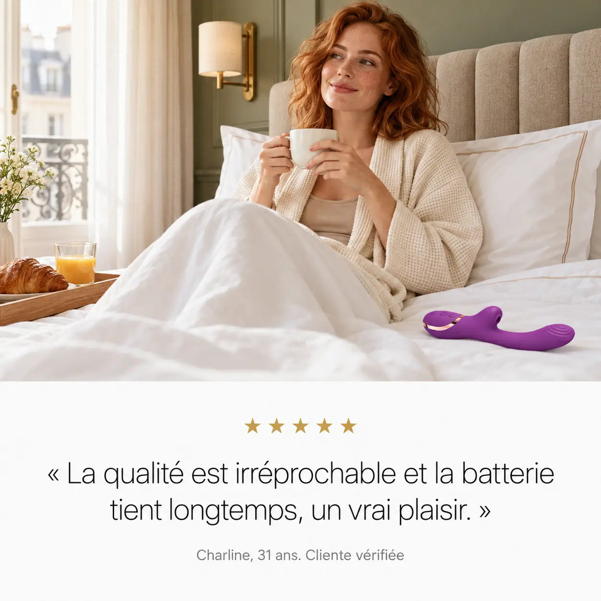 Avis client 5 étoiles sur le vibromasseur Écrin : « La qualité est irréprochable et la batterie tient longtemps »