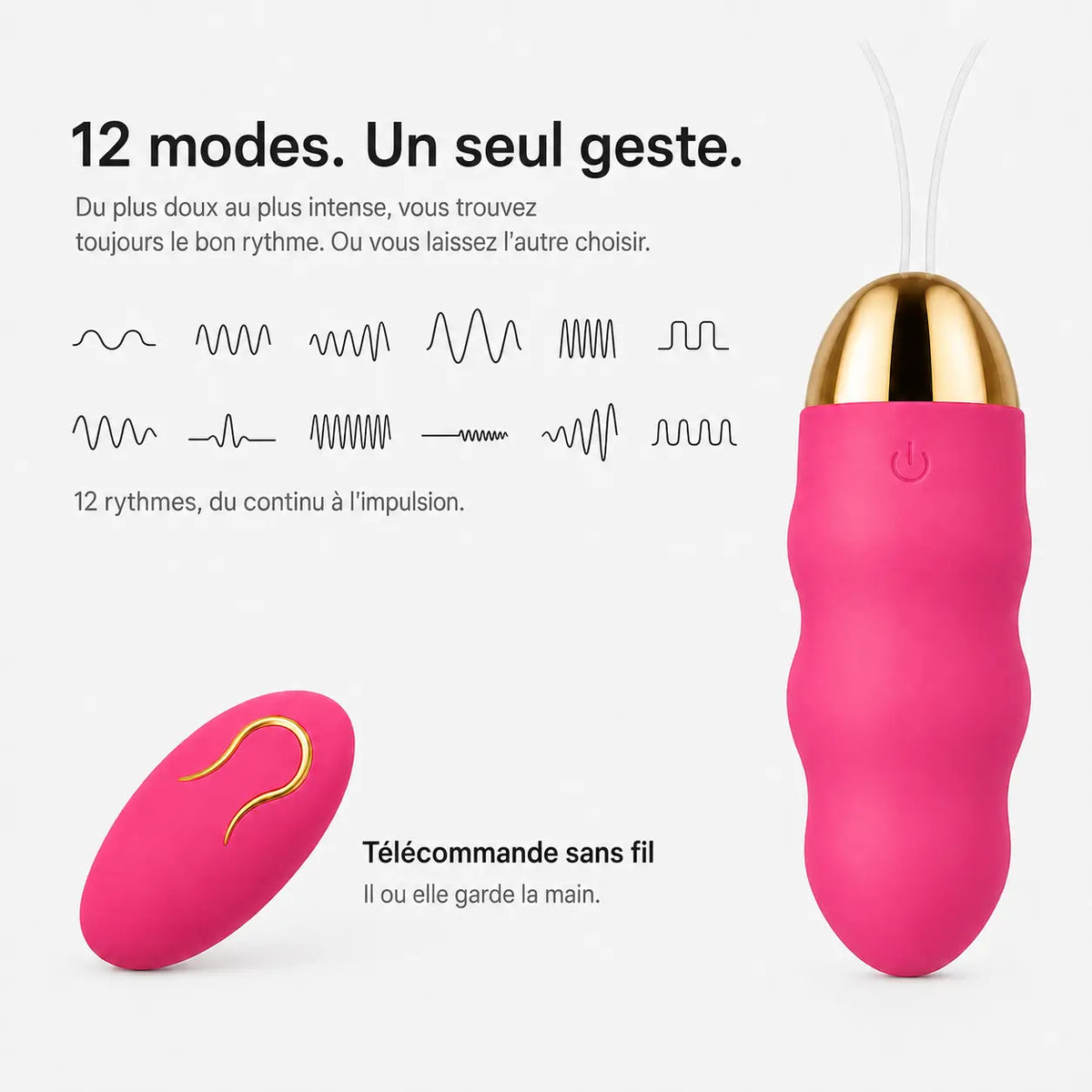 Les 12 modes de vibration de l'œuf vibrant Perle et sa télécommande sans fil