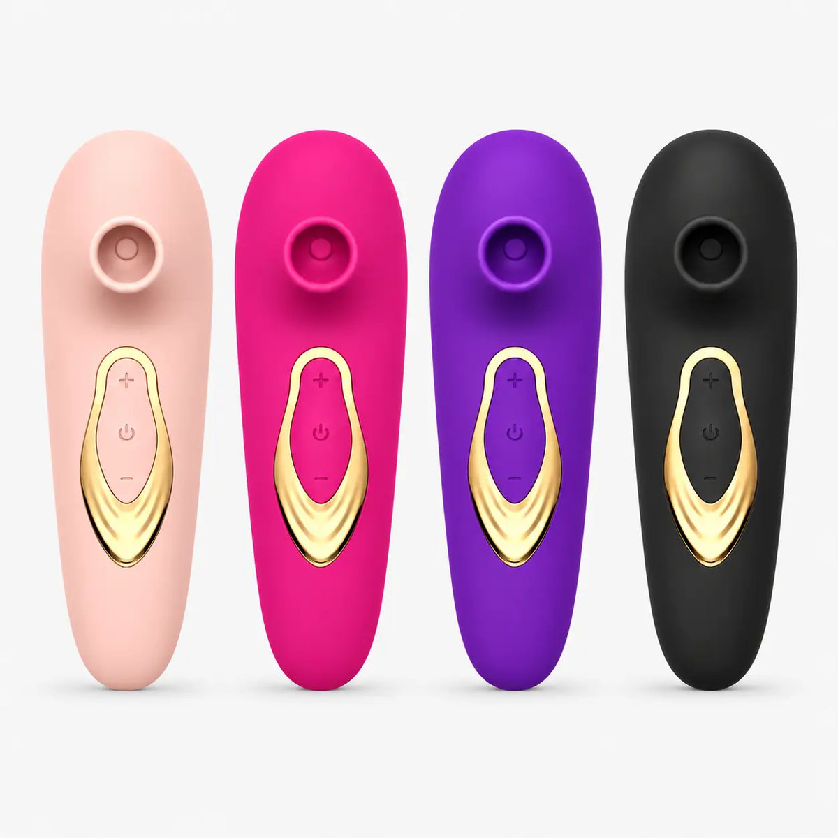Stimulateur clitoridien Halo en quatre coloris : rose poudré, rose framboise, violet améthyste et noir mat