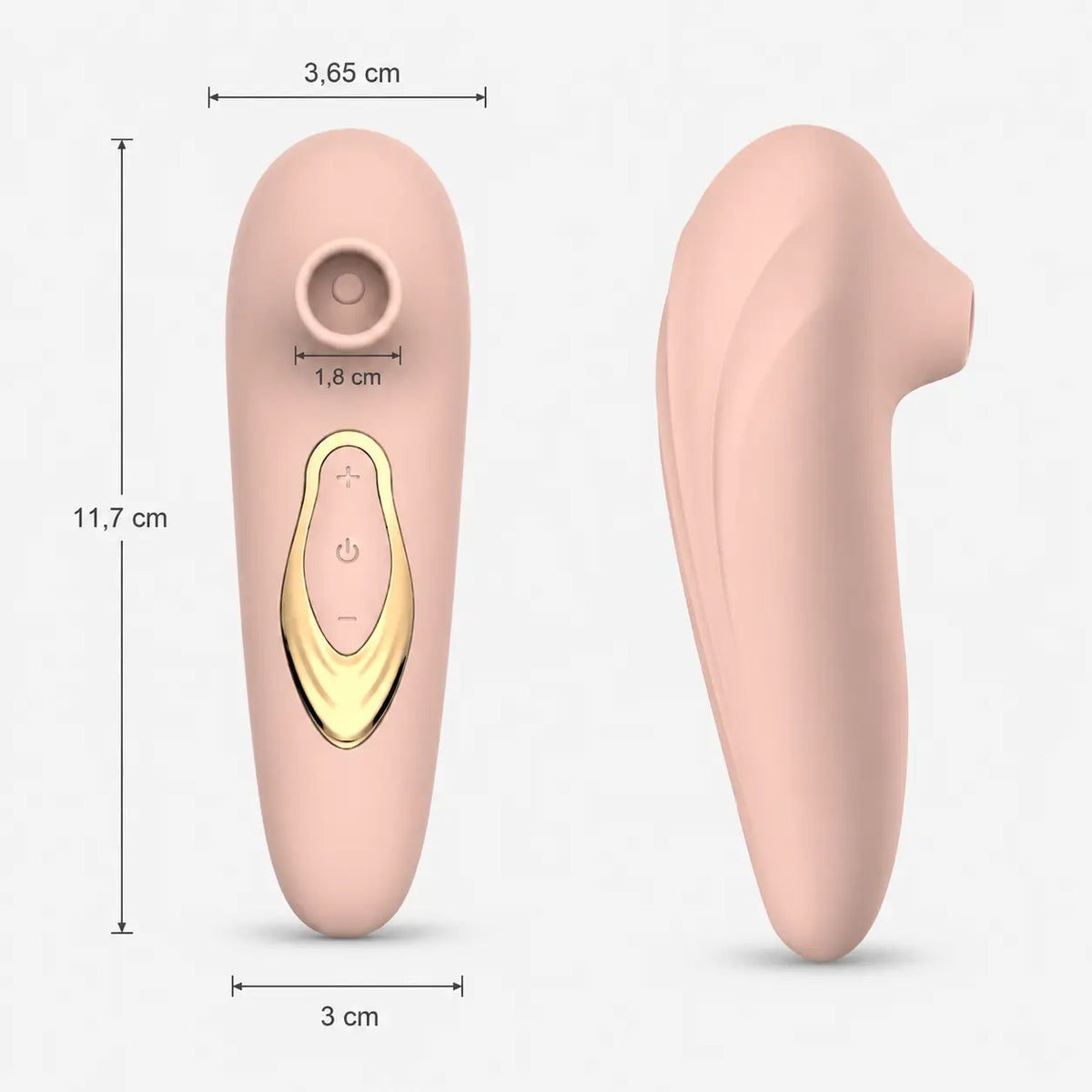 Dimensions du stimulateur Halo : 11,7 cm de haut, 3,65 cm de large, buse de 1,8 cm