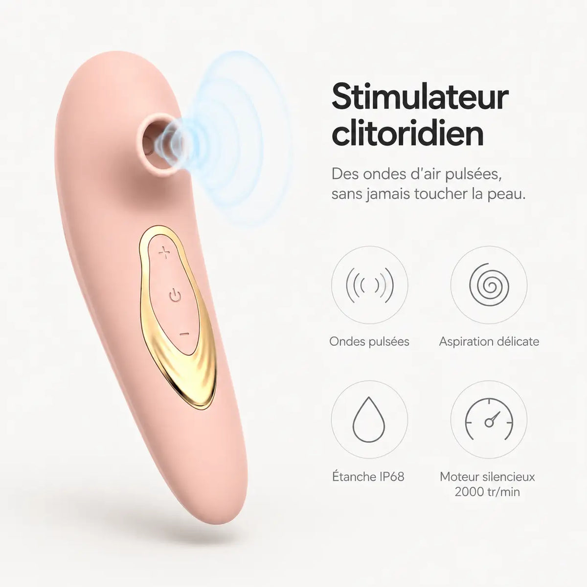 Schéma du fonctionnement par ondes d'air pulsées, sans contact avec la peau