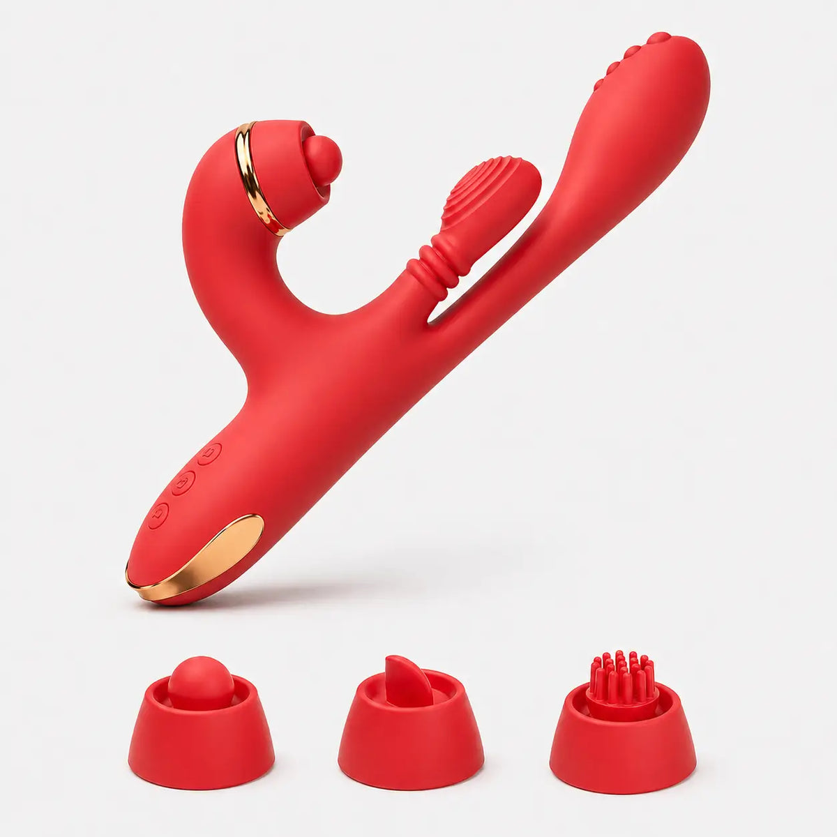 Vibromasseur 3 en 1 Aurore rouge cerise et ses trois embouts interchangeables