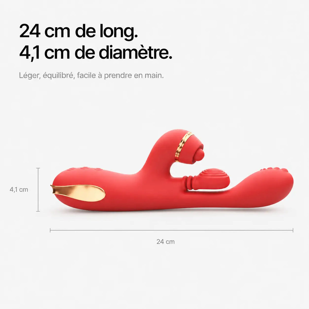 Dimensions du vibromasseur Aurore : 24 cm de long, 4,1 cm de diamètre