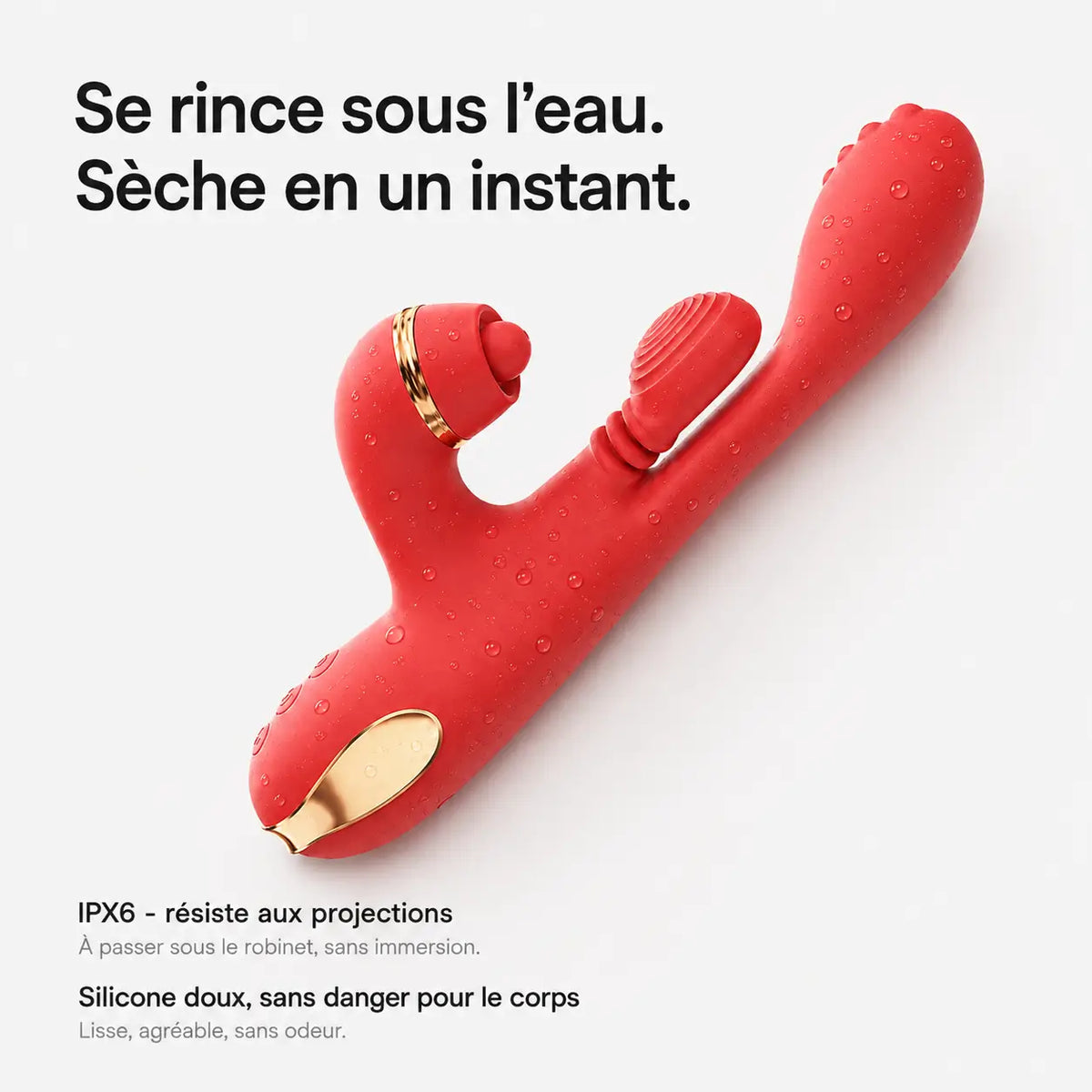 Vibromasseur Aurore étanche IPX6, se rince sous l’eau