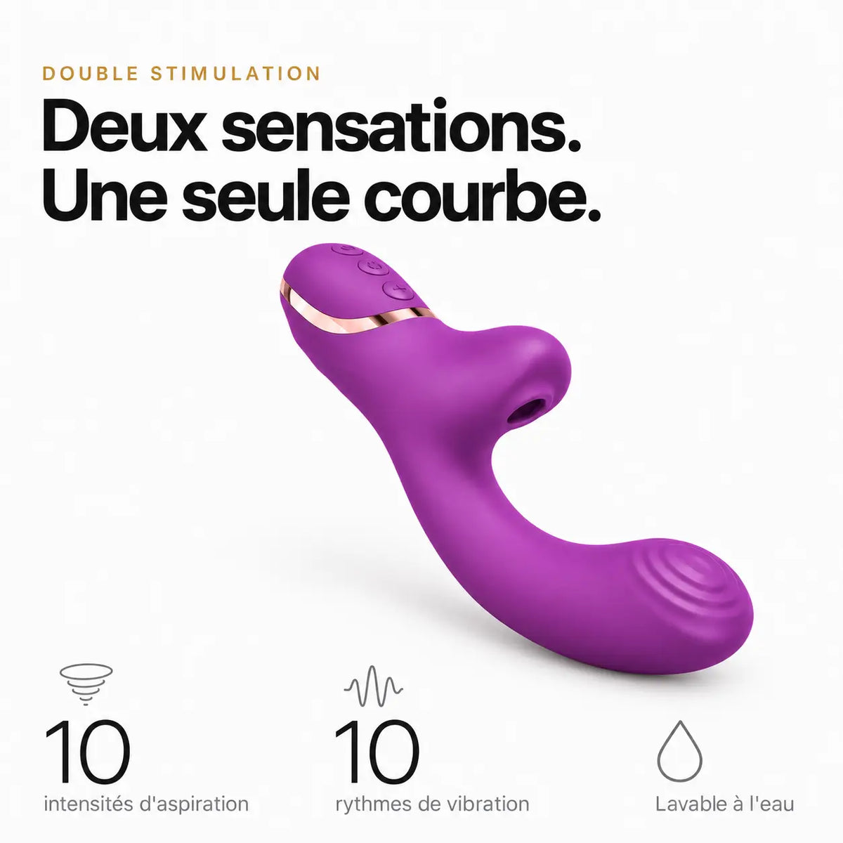 Vibromasseur Écrin double stimulation : 10 intensités d’aspiration, 10 rythmes de vibration, lavable à l’eau