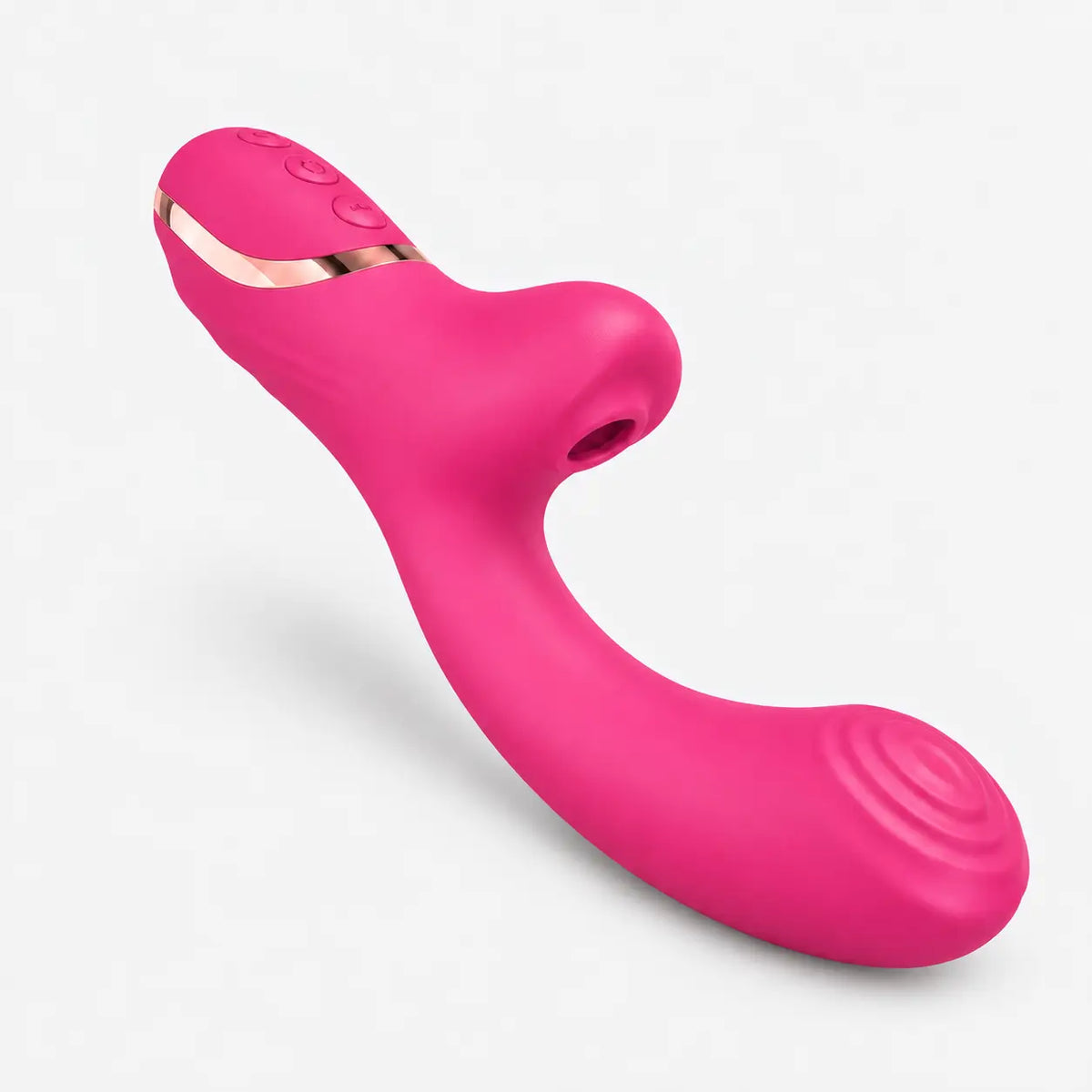 Vibromasseur 2 en 1 Écrin coloris rose framboise, vue de trois quarts